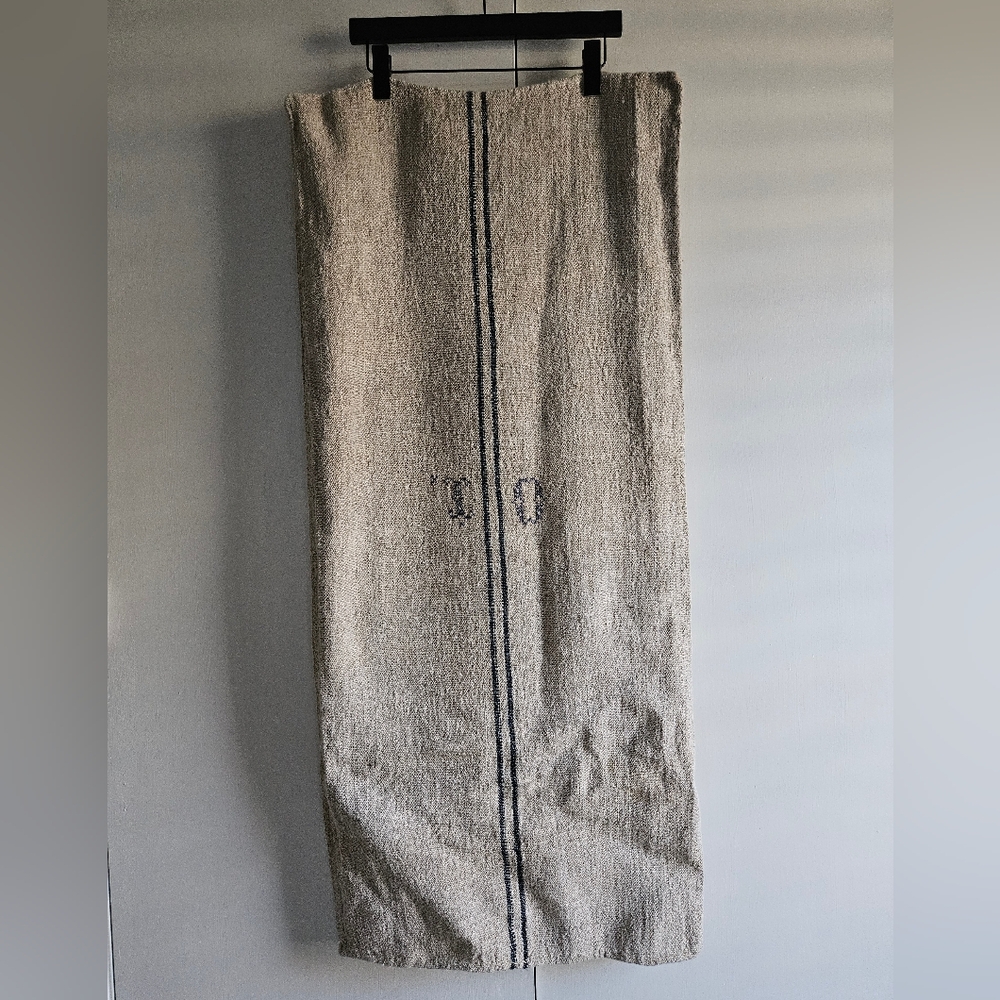Vintage 1900s Euro Grain Sack Embroidered W/ Initials Round Top Antique Fair